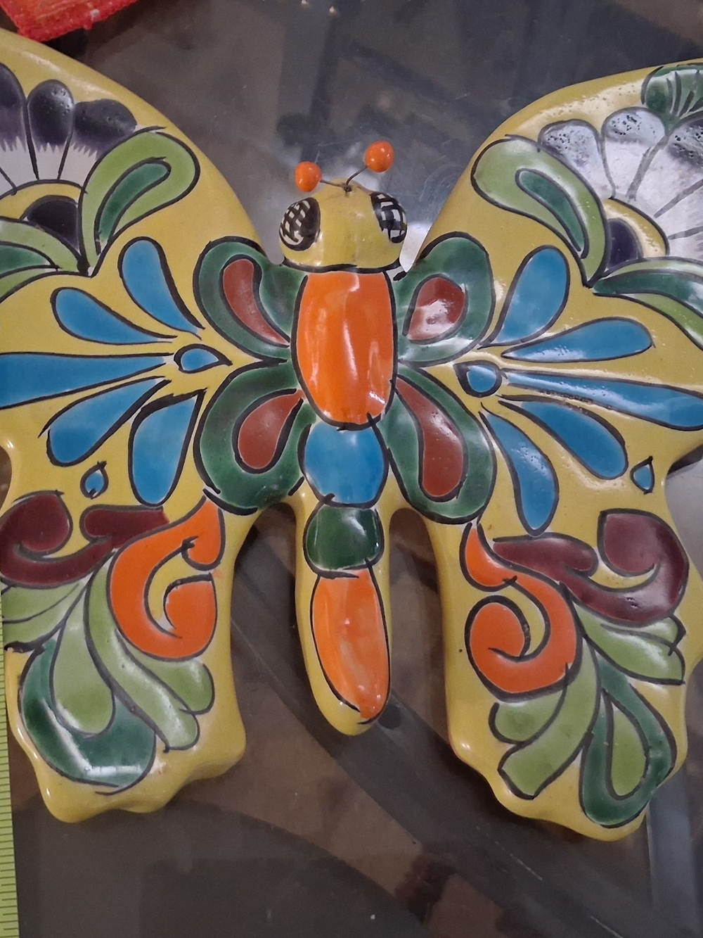 Hand-Painted Ceramic Butterfly Wall Art - Yellow, Orange, Blue, Green